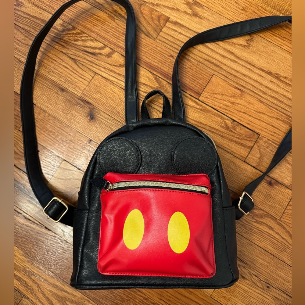 Disney Mickey Mouse Black & Red Leather Backpack